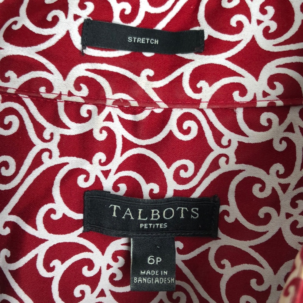Talbots Red Scroll Button Down Shirt Size 6p - image 8